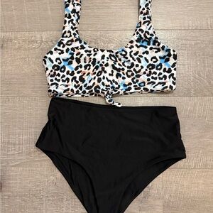 Zaful Women’s Leopard Print Bikini - Black and Blue